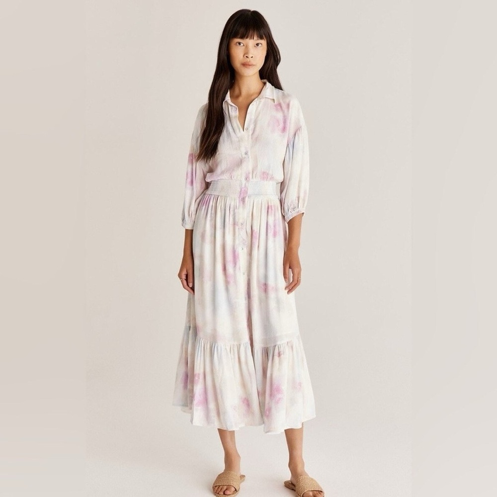 Z Supply White and Pink Watercolor Dress Size Large